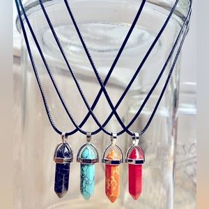 $25 Crystal Gemstone Necklace Pendant Bullet Head Energy Meditation 4 pcs Set